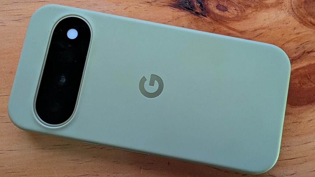 A picture of the rear of a Google Pixel 11 with a Pixel Snap compatible case attached