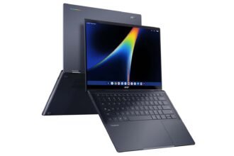 An image showing the Acer Googlebook 14 from the front and rear of the device
