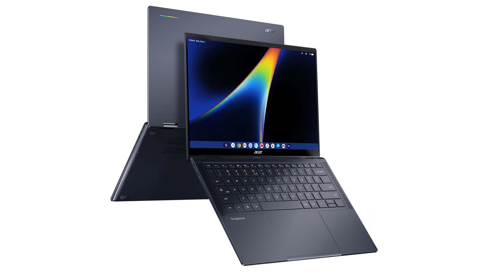 An image showing the Acer Googlebook 14 from the front and rear of the device