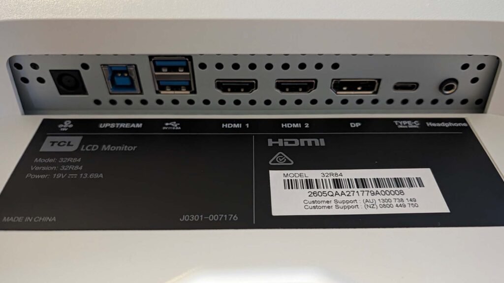 An image showing the connectivity option on the rear of the monitor including USB, Dual HDMI, Display Port and USB-C